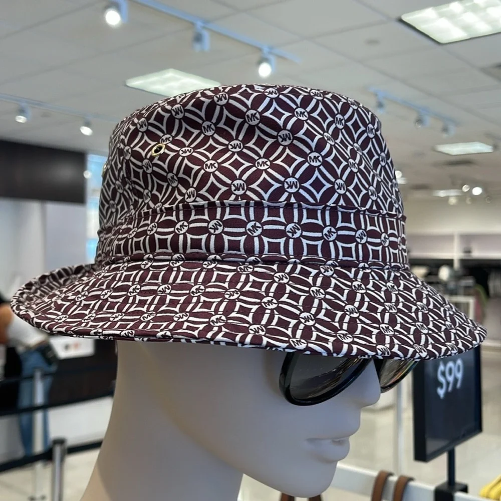 Michael Kors Women’s MK Logo Jacquard Bucket Hat OXBLOOD  NWT
